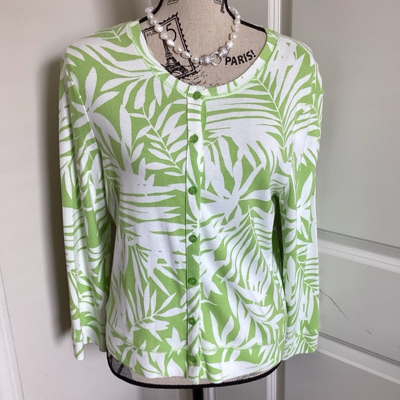 Rafaella Sweaters - Rafaella Women’s White Green Summer Button Down Cardigan